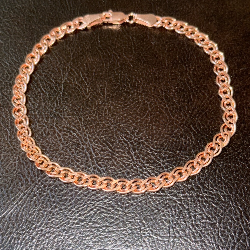 Link chain 5mm 925 silver bracelet unisex rambo 14k rose gold plated